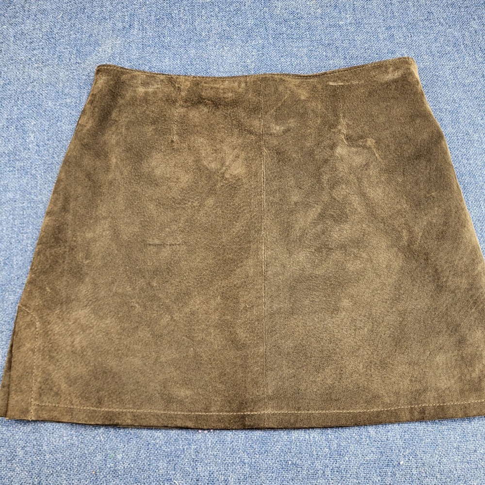 Joujou Brown Suede Leather Mini Skirt A-Line Side Slit Size 9 Vintage Y2K Boho